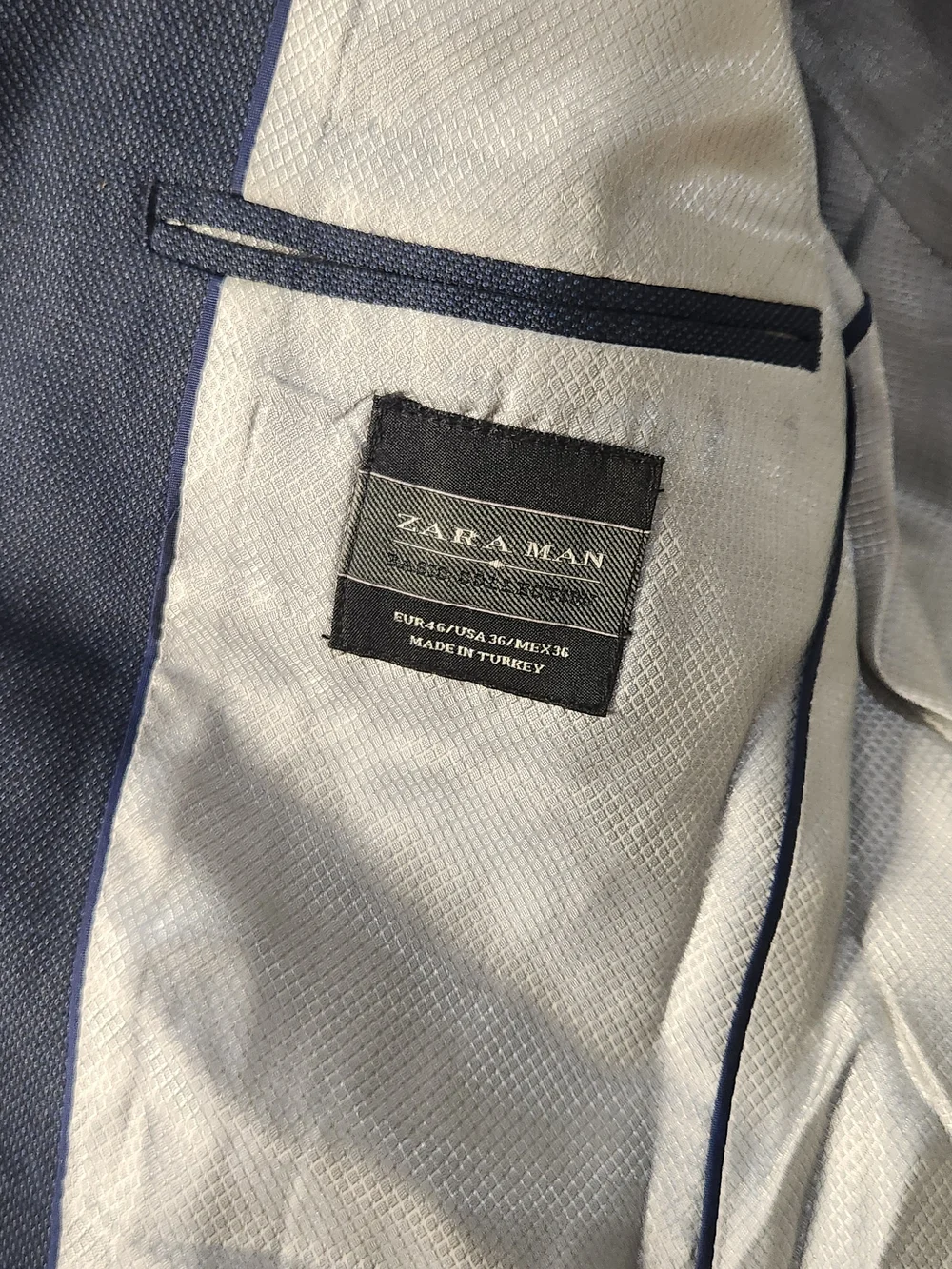 ZARA MAN Slim Fit Suit – Blue Textured – Blazer & Pants Set – EU 50 / US 40 - Picture 12 of 14
